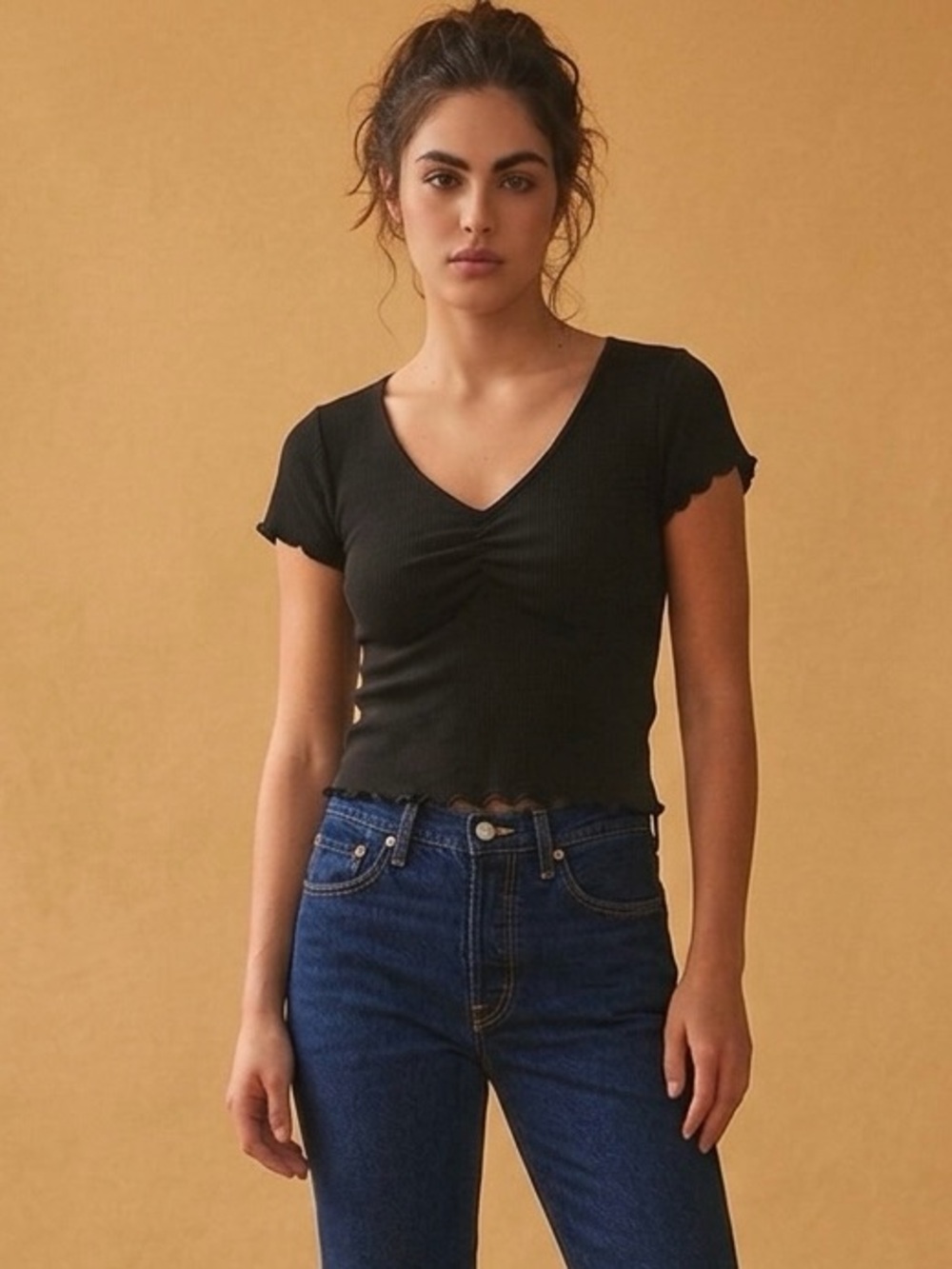 American Eagle Smocked Cinched V Neck